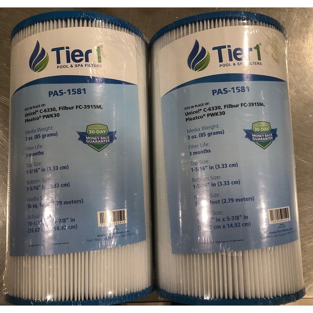 (2) Tier 1 Pool and Spa Filter PAS-1581. FITS UNICEL C-6330, FILBUR FC-3915M